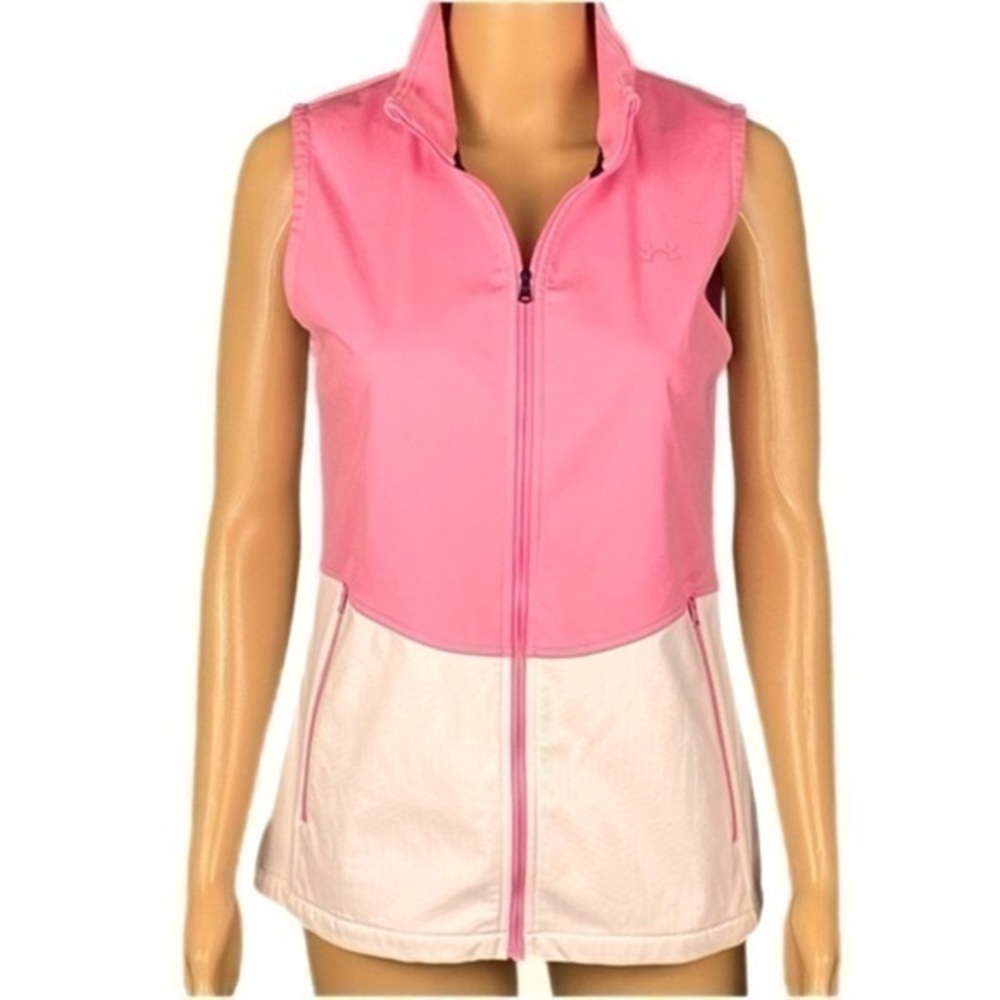 UNDER ARMOUR light pink and white Soft Shell sleeveless jacket. Size Small. EUC